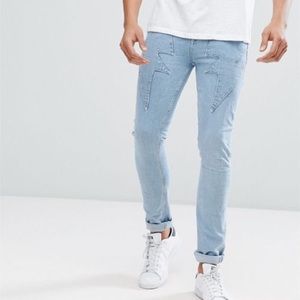 ASOS TALL Super Skinny Jeans In Light Wash Blue With Lightning Bolt Detail